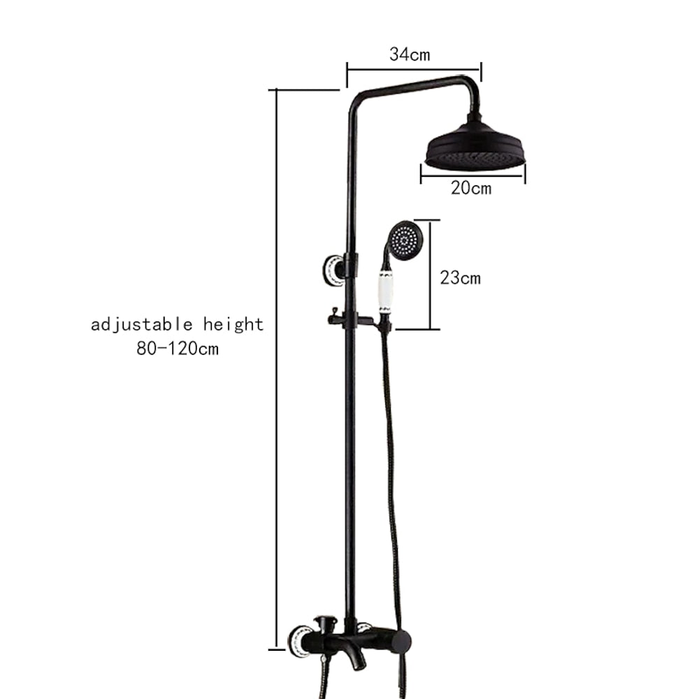 Oil-Rubbed Bronze Traditional Brass Wall-Mount Tub Faucet with Hand Shower System, Single-Handle Rainfall Shower Set with Handheld Shower / Tub Spout