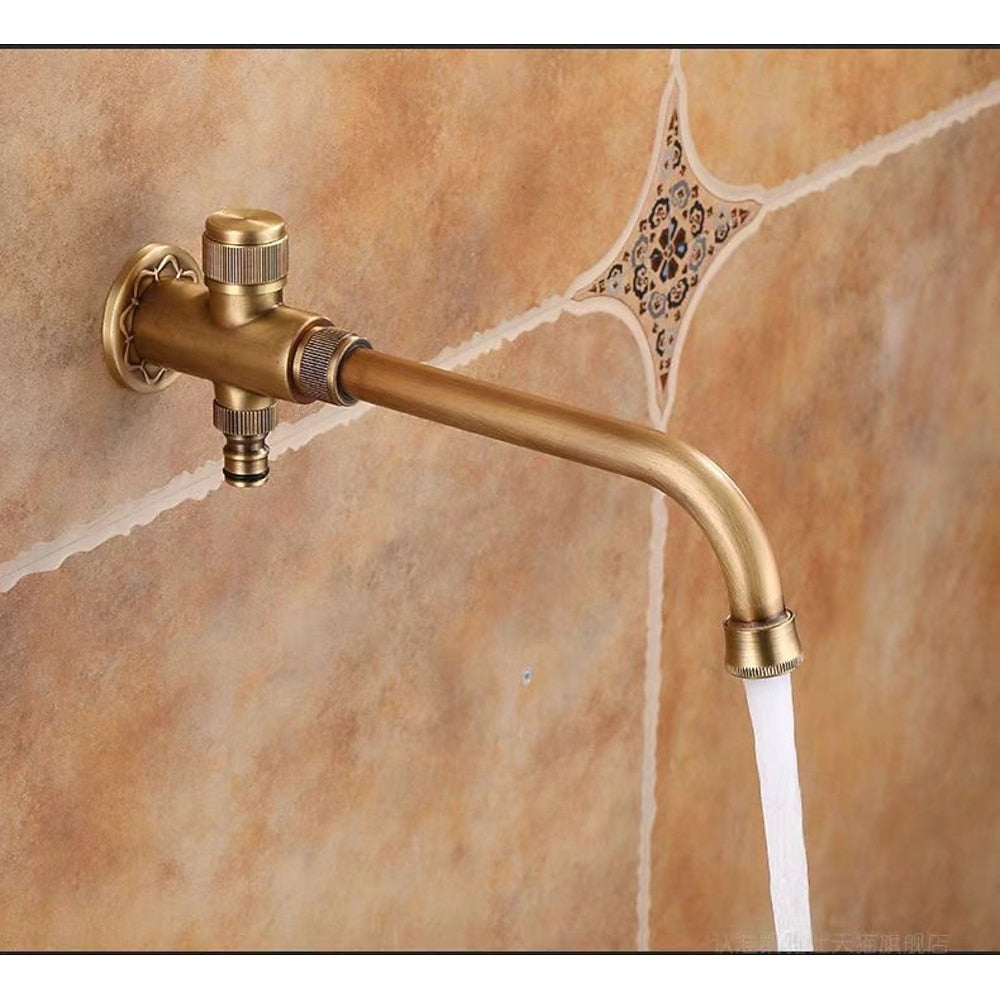 Wall-Mount Bathroom Sink Faucet, Single Knob Handle Brass Utility Tap, Matte Black / Antique Brass