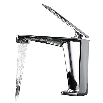 Modern Geometric Spout Single-Hole Bathroom Faucet, Single-Handle Brass Vanity Faucet, Brushed Gold / Chrome / Gunmetal / Matte Black