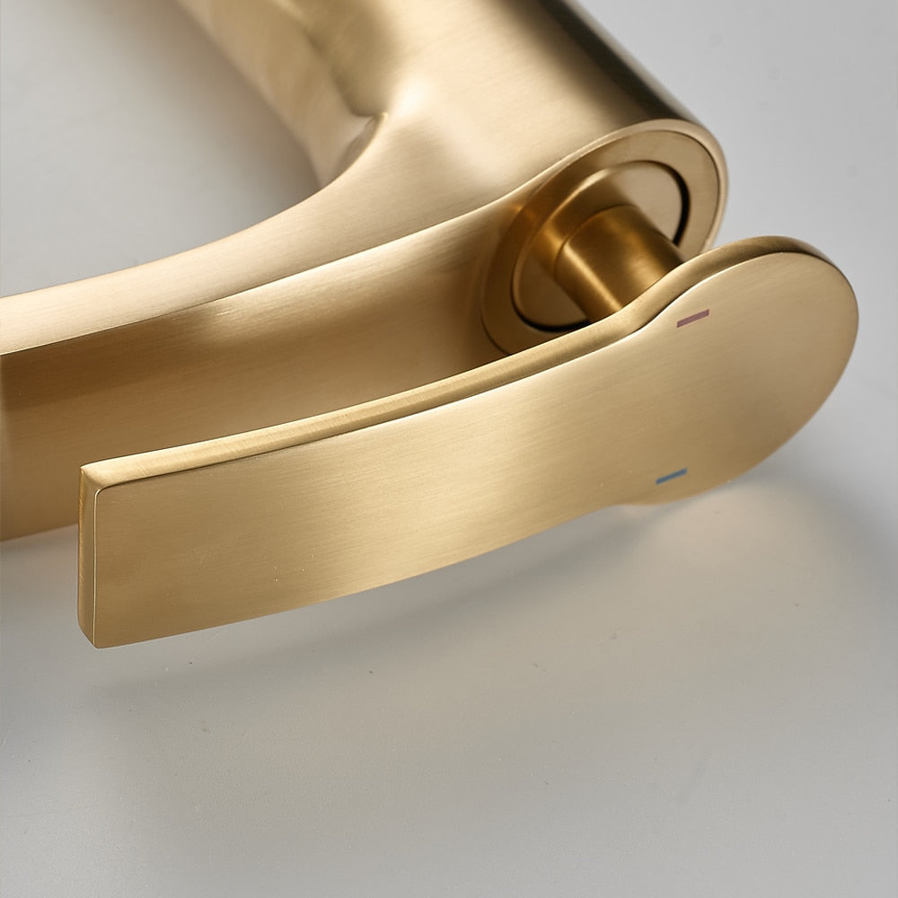 Waterfall Modern Bathroom Vessel Sink Faucet, Single-Handle Single-Hole Brass Basin Faucet