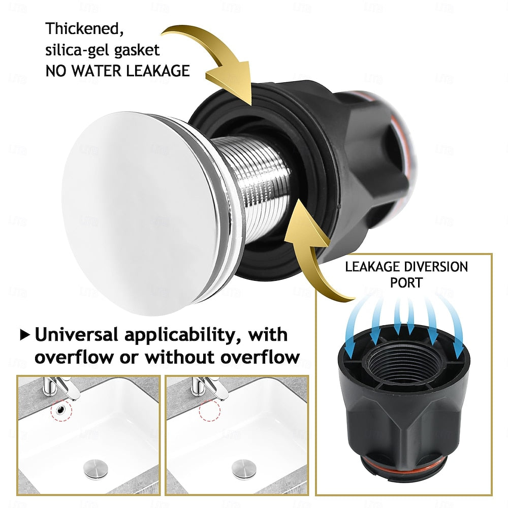 Chrome Pop-Up Bathroom Sink Drain Kit, Flexible Expandable P-Trap Pipe with Anti-Clogging Stopper