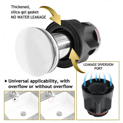 Chrome Pop-Up Bathroom Sink Drain Kit, Flexible Expandable P-Trap Pipe with Anti-Clogging Stopper