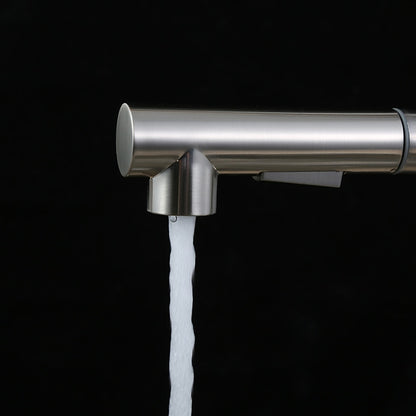 Brushed Nickel Stainless Steel Pull-Down Kitchen Faucet, Single-Hole Single-Handle Faucet, Modern Swivel Spout Faucet