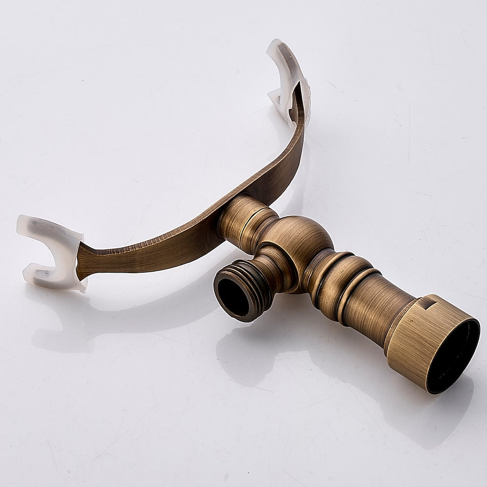 Antique Brass Wall-Mount Bathtub Faucet, Dual-Handle Tub Filler Faucet with Handshower