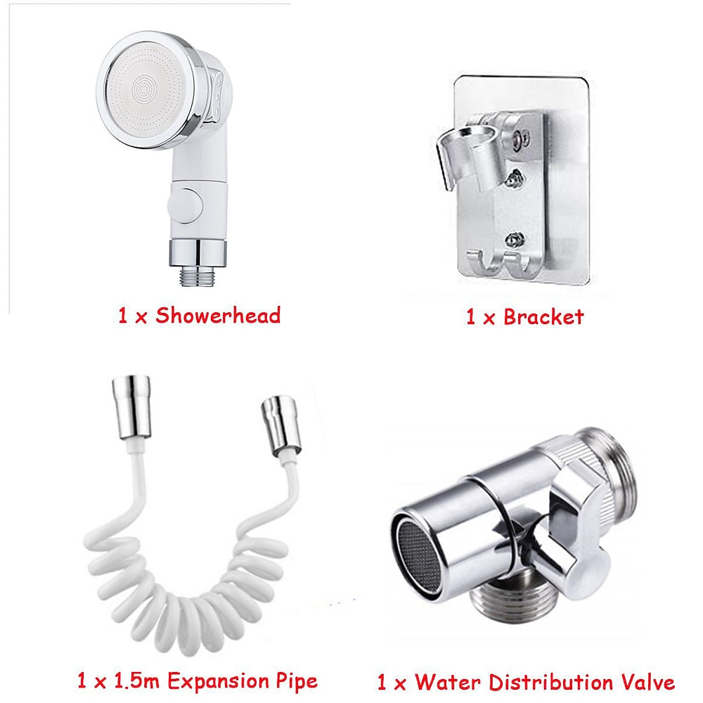 One-Key Stop Matte White Handheld Shower Faucet Extension Set, Wall-Mount Basin Sprayer with Coiled Hose
