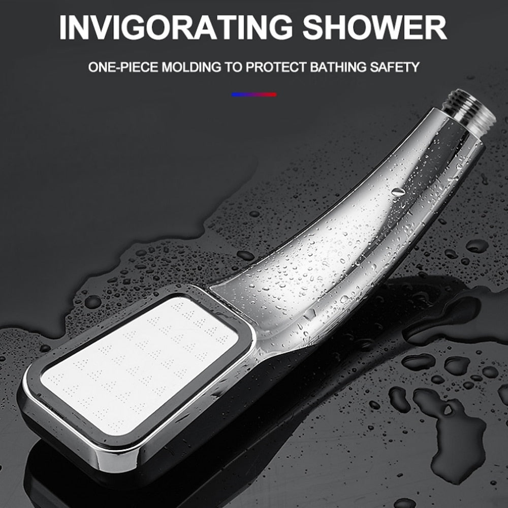 High-Pressure Water-Saving Rectangular Hand Shower, Contemporary ABS Shower Head, Chrome / Matte Black