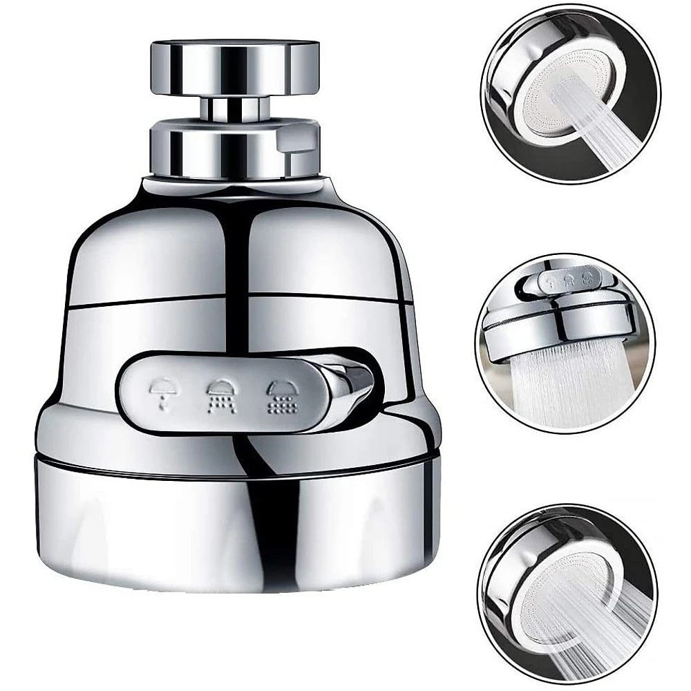 Chrome 360-Degree Swivel 3-Mode Replacement Spray Head, Kitchen Sink Faucet Aerator Sprayer Attachment