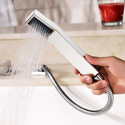 Chrome Waterfall Roman Tub Faucet, 3-Handle Deck-Mount Faucet with Handheld Shower