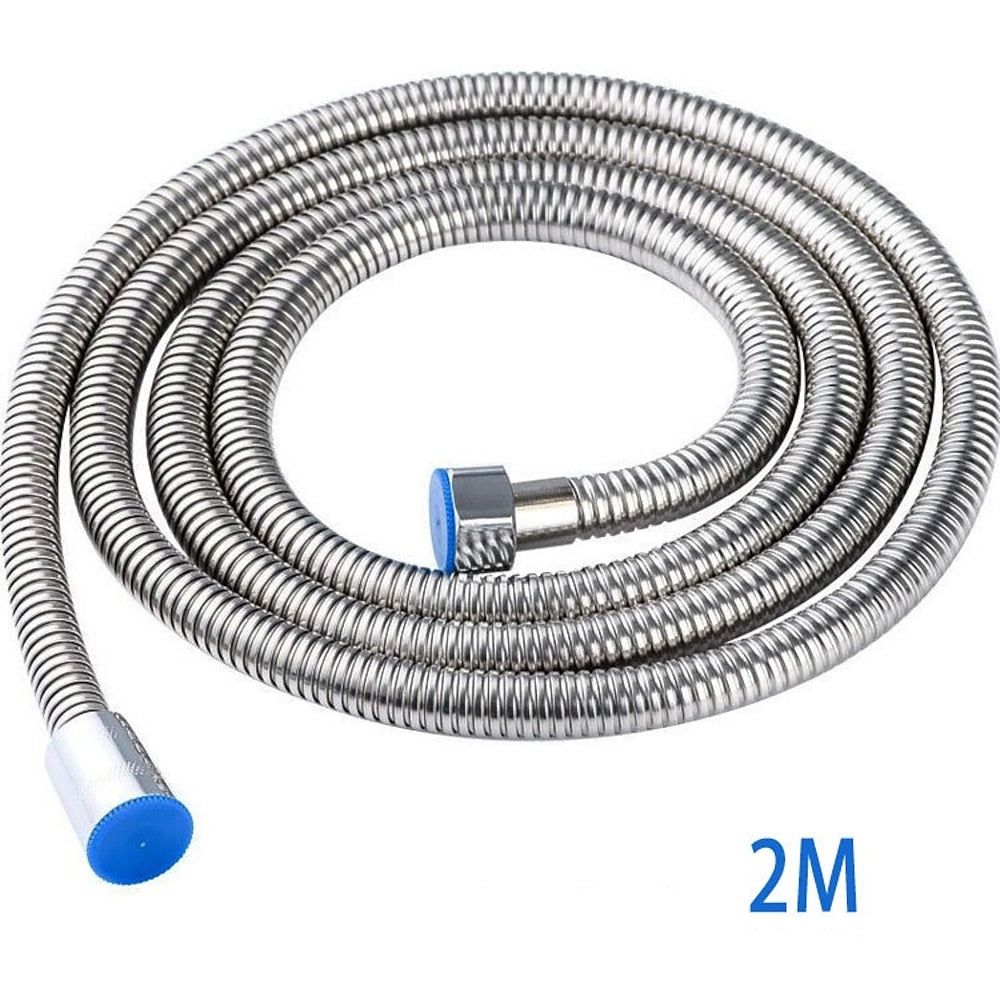 Flexible Stainless Steel Shower Hose, Bathroom Plumbing Extension Pipe, Silver / Black