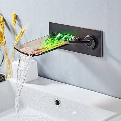 LED Waterfall Wall-Mount Faucet, Single-Handle Bathroom Basin Tap, Chrome / Brushed Nickel / Oil-Rubbed Bronze / Brushed Gold / Rose Gold