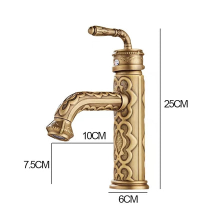 Antique Brass 360-Degree Swivel Spout Vintage Bathroom Faucet, Single-Handle Single-Hole Basin Faucet with Water Inlet Hoses