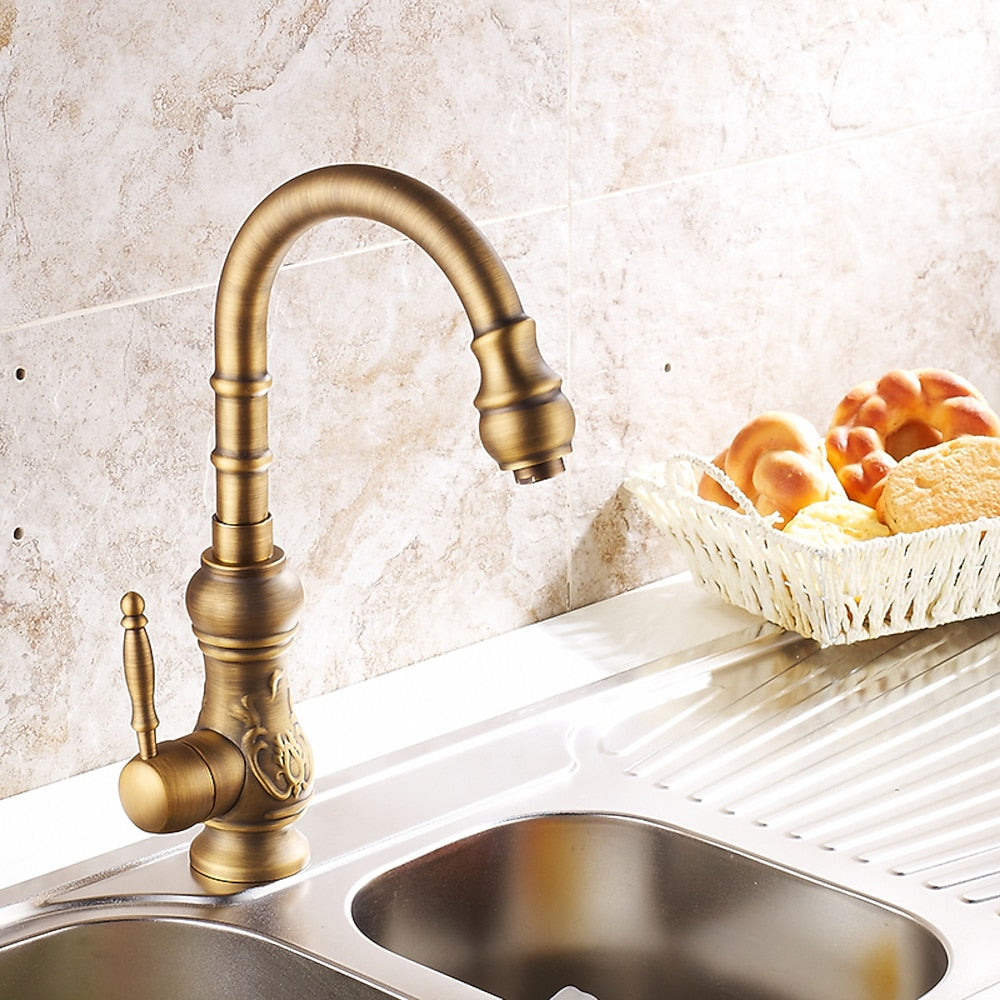 Antique Single-Hole Kitchen Faucet, Single-Handle High Arc Faucet