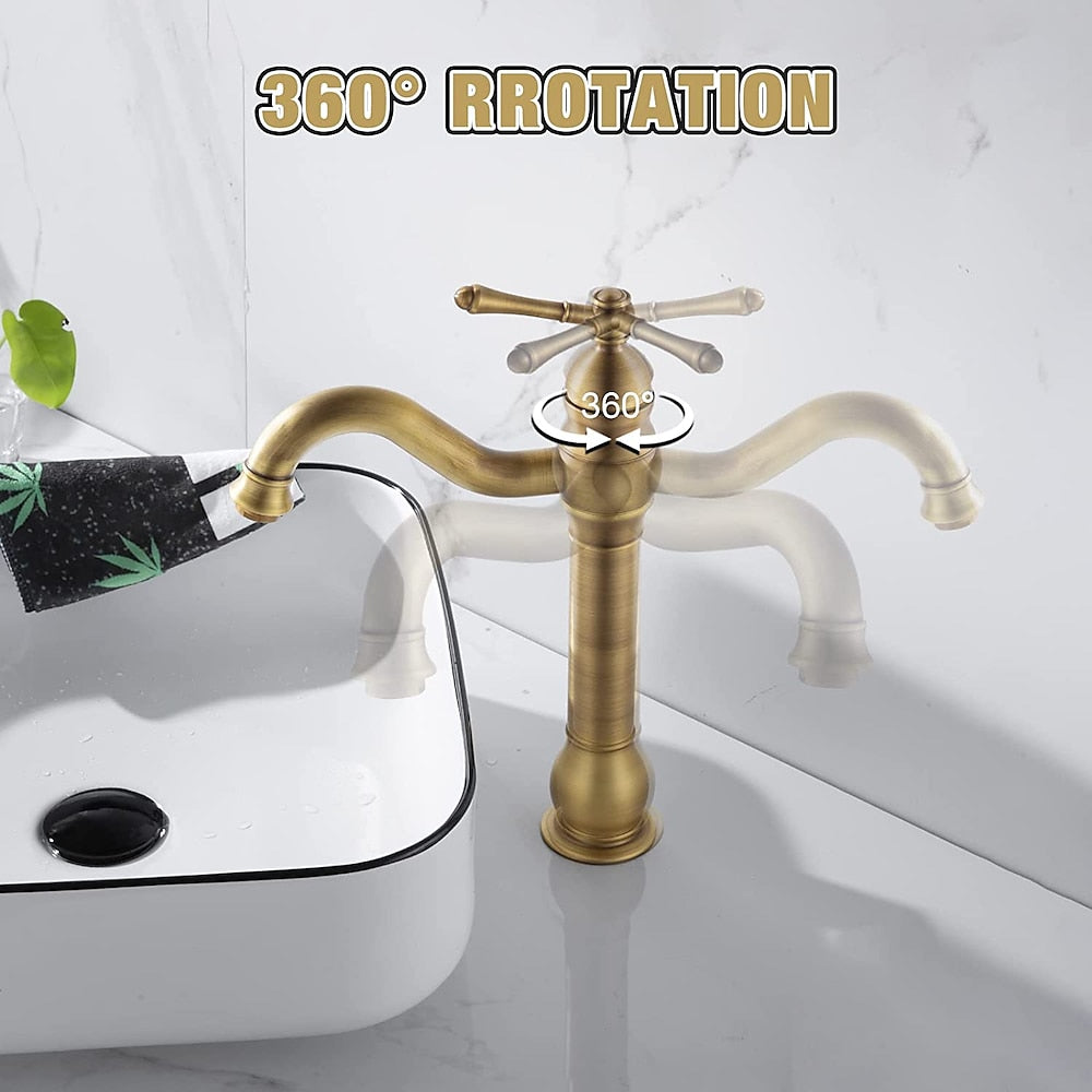 360-Degree Swivel Single-Hole Bathroom Faucet, Single-Handle High Arc Faucet, Antique Brass / Oil-Rubbed Bronze / Brushed Nickel / Chrome