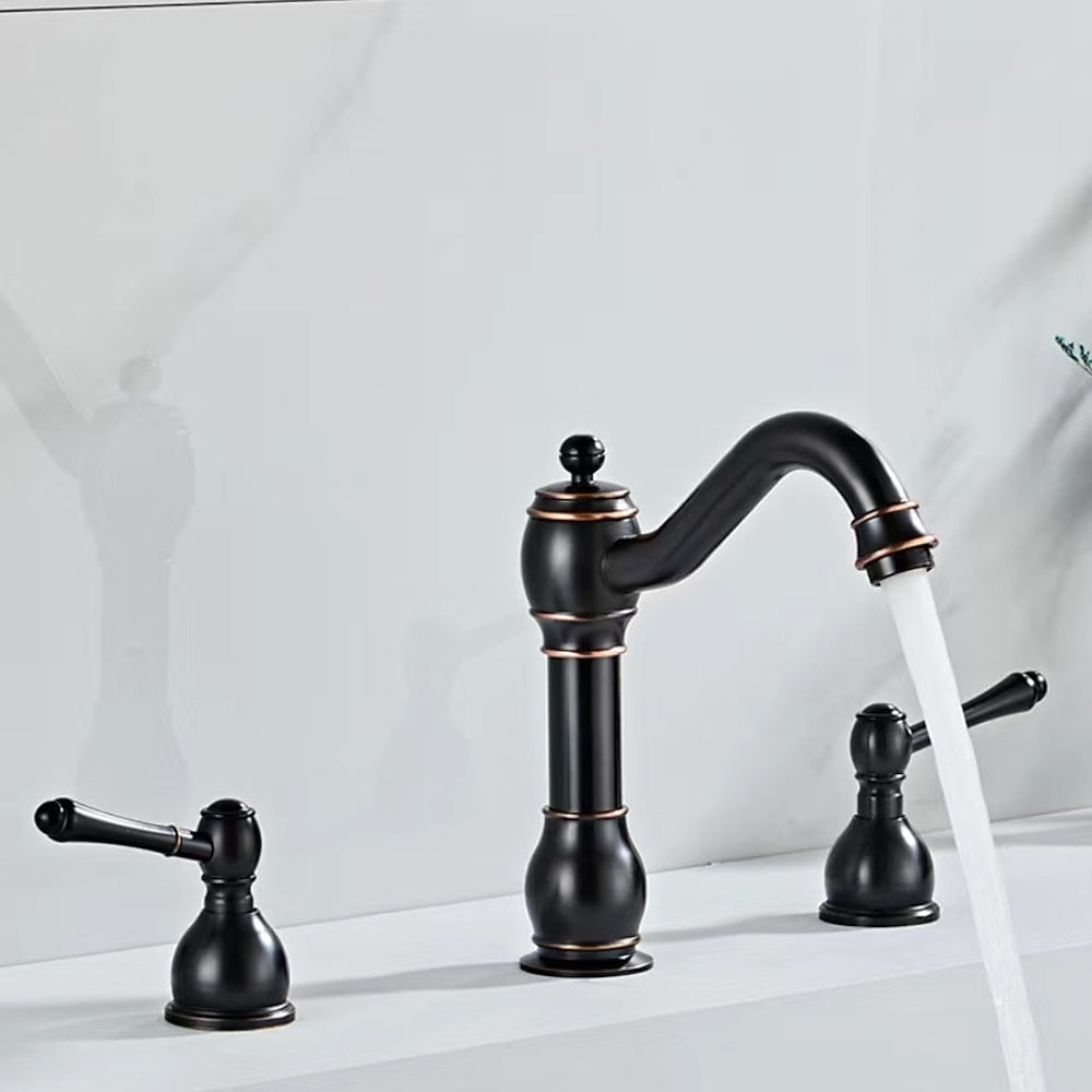 Modern High Arc Swivel Spout Bathroom Faucet, Double-Handle Widespread Faucet, Brushed Bronze / Brushed Nickel / Oil-Rubbed Bronze
