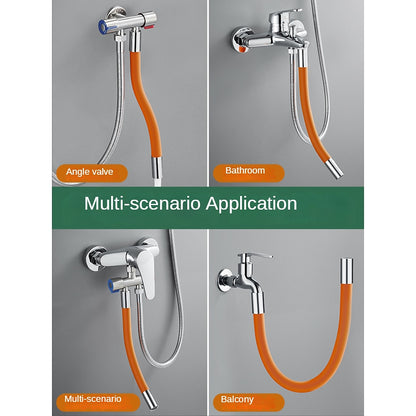 Orange Contemporary Flexible Faucet Extension Tube, 360-Degree Swivel Extender Hose with Splashproof Foaming Aerator