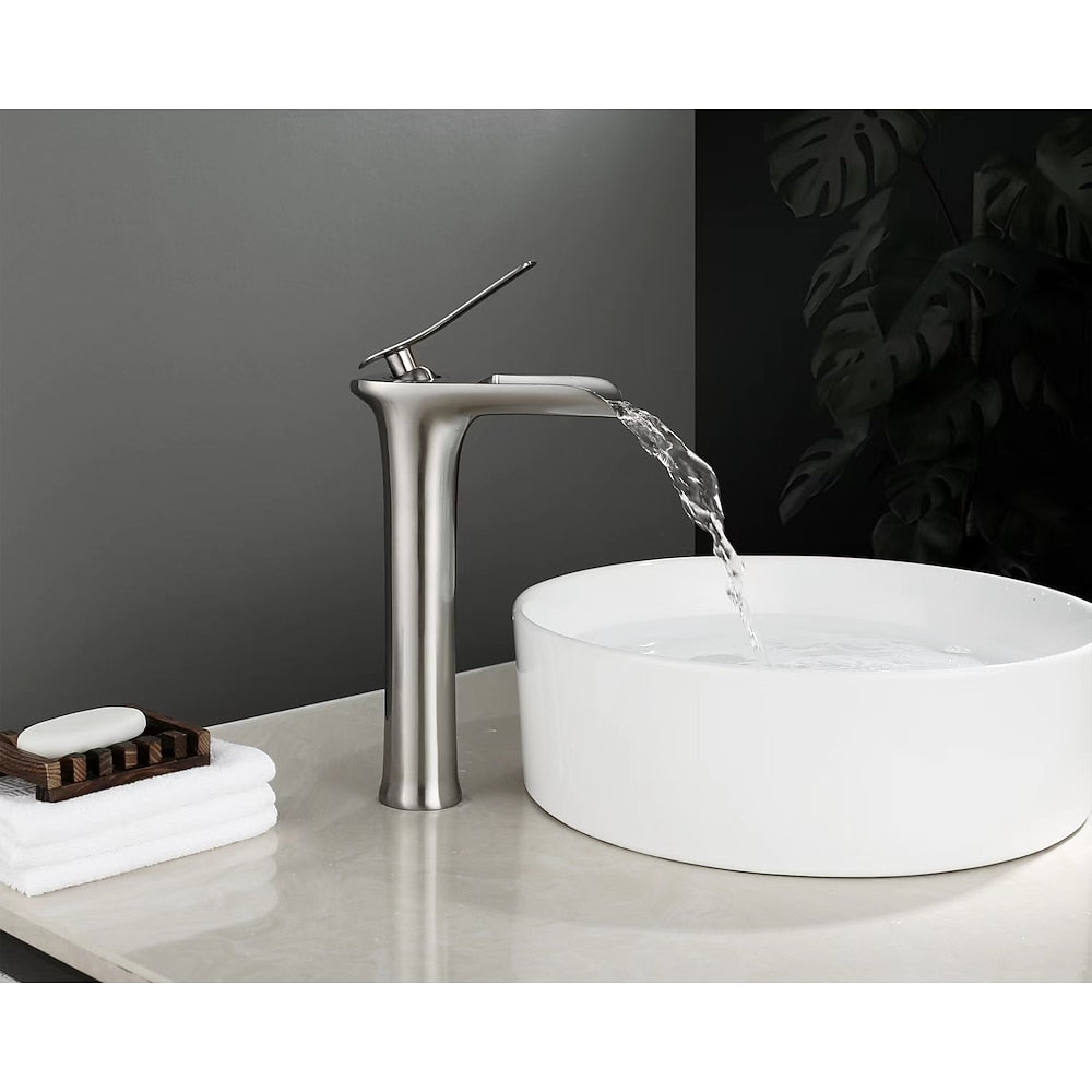 Waterfall Vessel Bathroom Faucet, Single-Handle Single-Hole Faucet