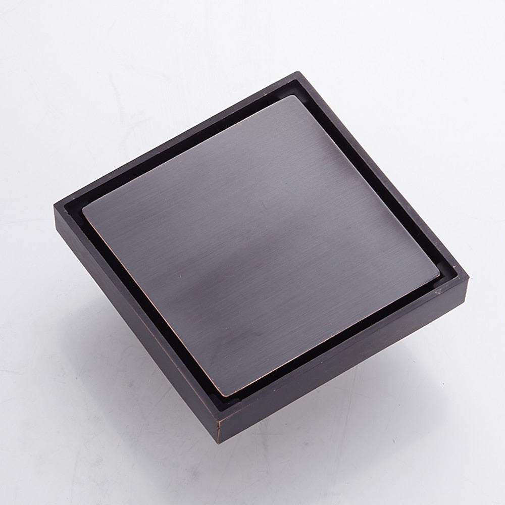 Oil-Rubbed Bronze Square Shower Floor Drain, Modern Solid Brass Floor Drain with Removable Cover / Hair Strainer