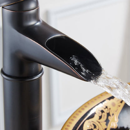 Oil-Rubbed Bronze Waterfall Bathroom Faucet, Single-Handle Vessel Faucet with Pop-Up Drain