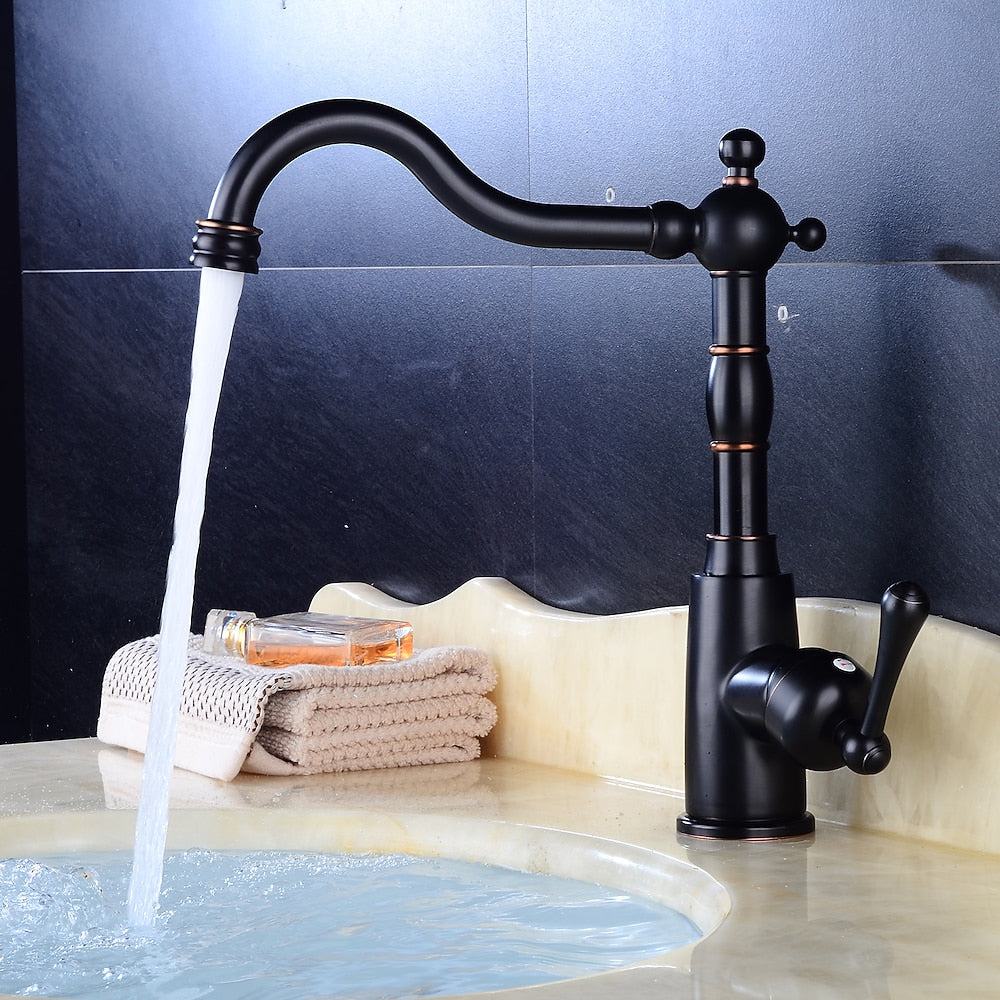 Oil-Rubbed Bronze Antique Single-Hole Bathroom Faucet, Single-Handle Swivel Spout Faucet