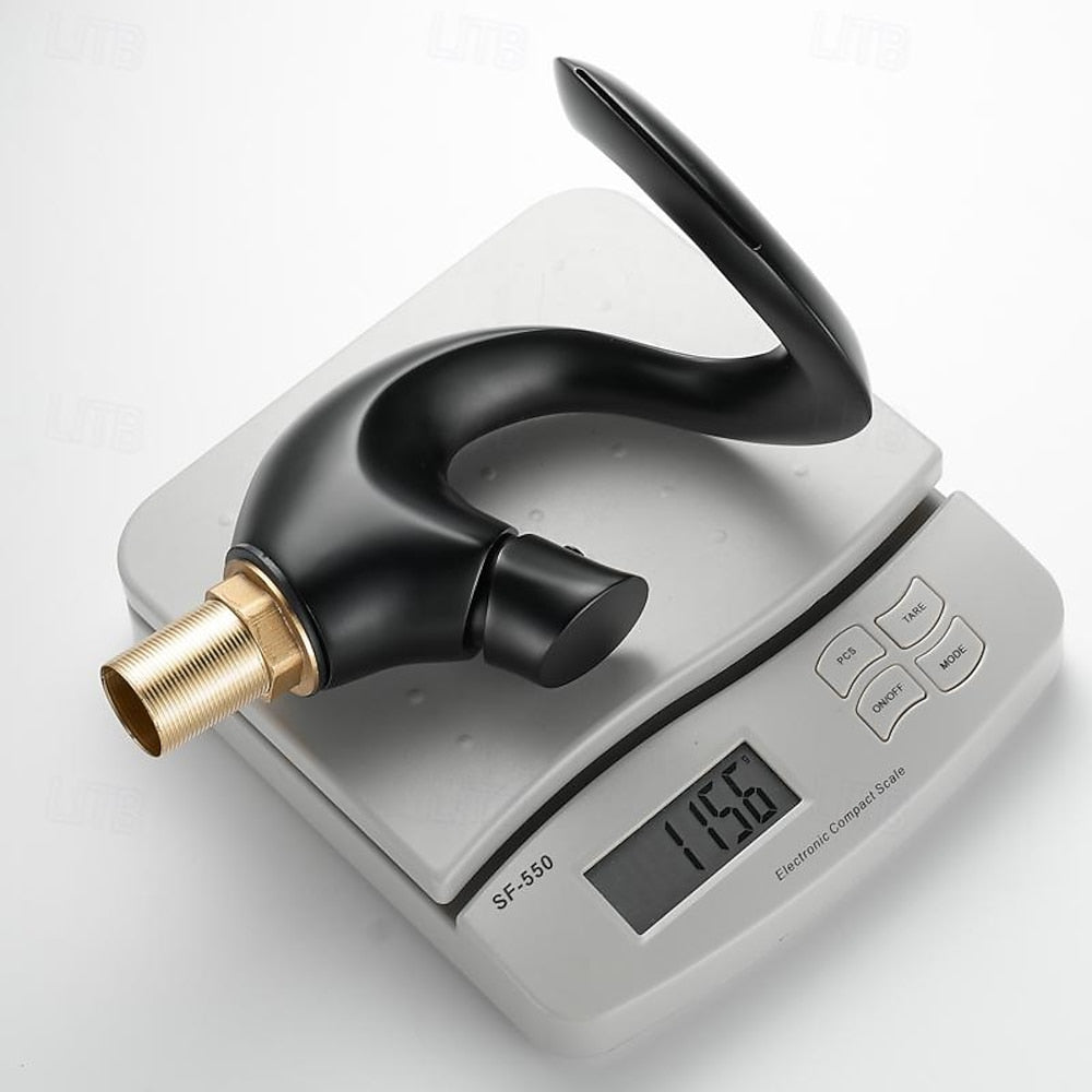 Waterfall Single-Hole Bathroom Faucet, Single-Handle Brass Deck Mount Faucet, Brushed Gold / Chrome / Matte Black / Matte White