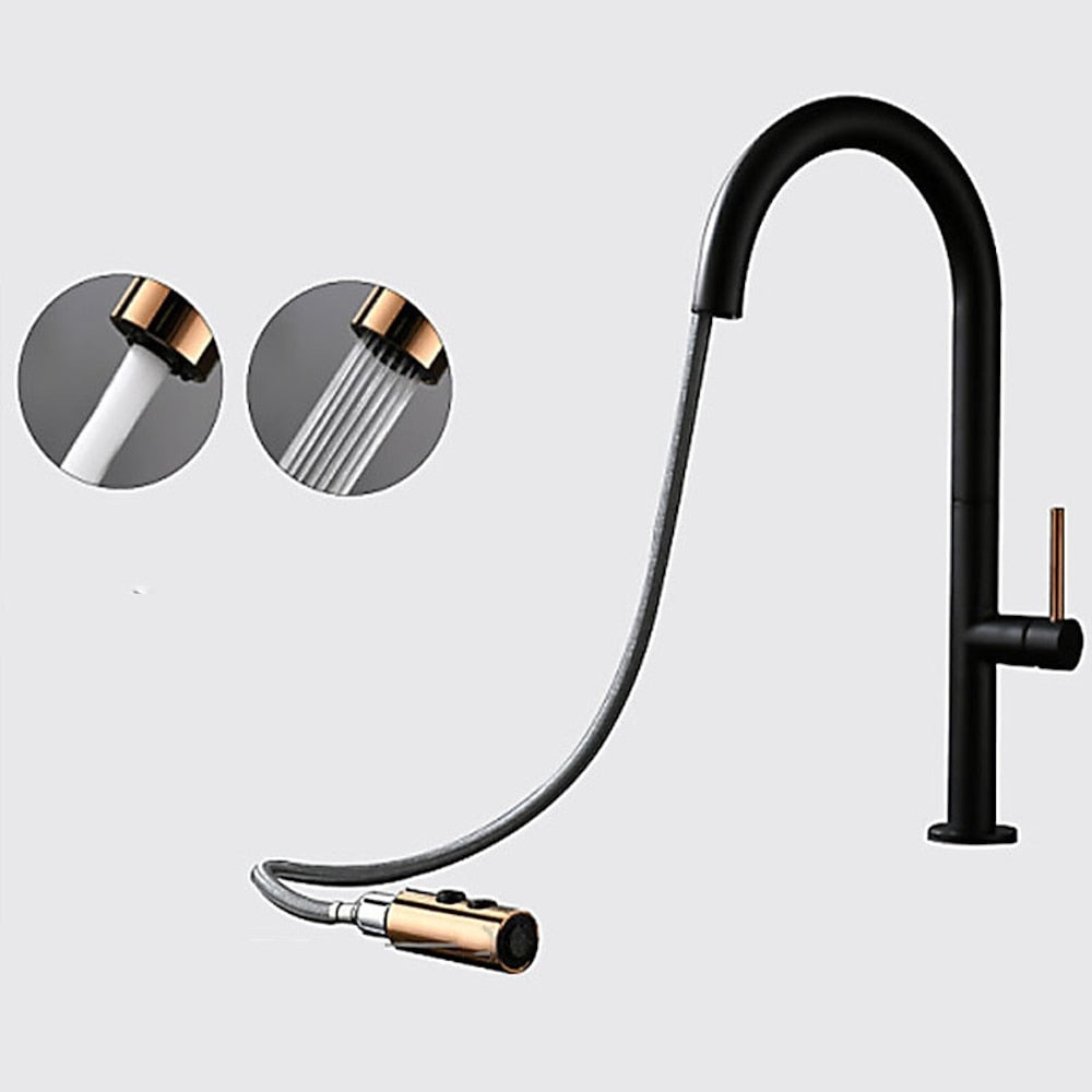 Pull-Down High-Arc Kitchen Faucet, Modern Single-Handle Sink Faucet, Matte Black / Matte White
