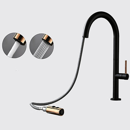 Pull-Down High-Arc Kitchen Faucet, Modern Single-Handle Sink Faucet, Matte Black / Matte White