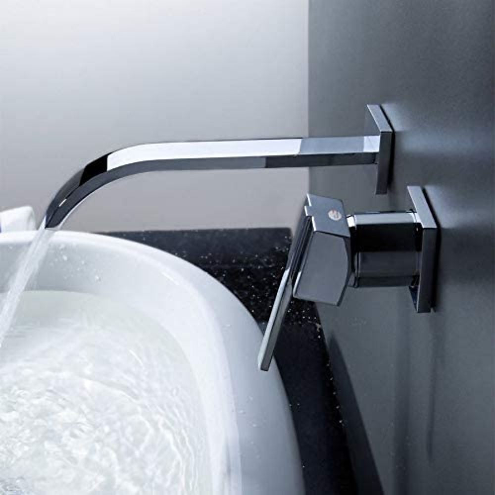 Waterfall Chrome Wall-Mount Bathroom Faucet, Single-Handle Brass Basin Faucet