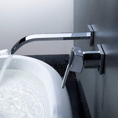 Waterfall Chrome Wall-Mount Bathroom Faucet, Single-Handle Brass Basin Faucet