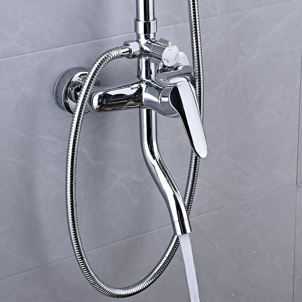 Chrome Modern Rainfall Tub Shower System, Single-Handle Wall-Mounted Shower System with Handheld Shower