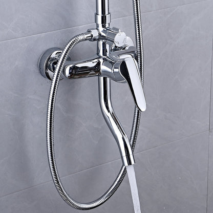 Chrome Modern Rainfall Tub Shower System, Single-Handle Wall-Mounted Shower System with Handheld Shower