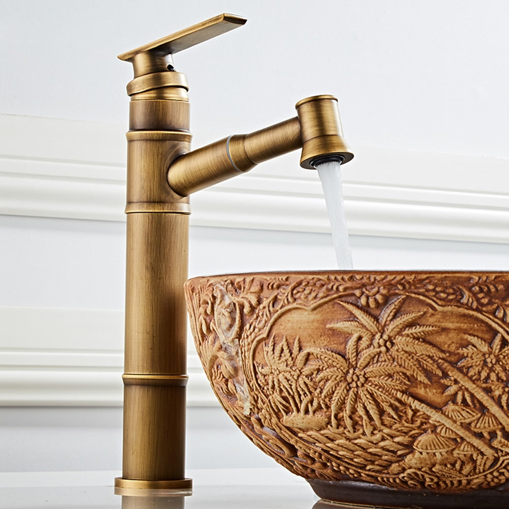 Pull-Out Spray Single-Hole Faucet, Single-Handle Brass Vintage Bathroom Faucet, Matte Black / Oil-Rubbed Bronze / Antique Brass / Brushed Nickel