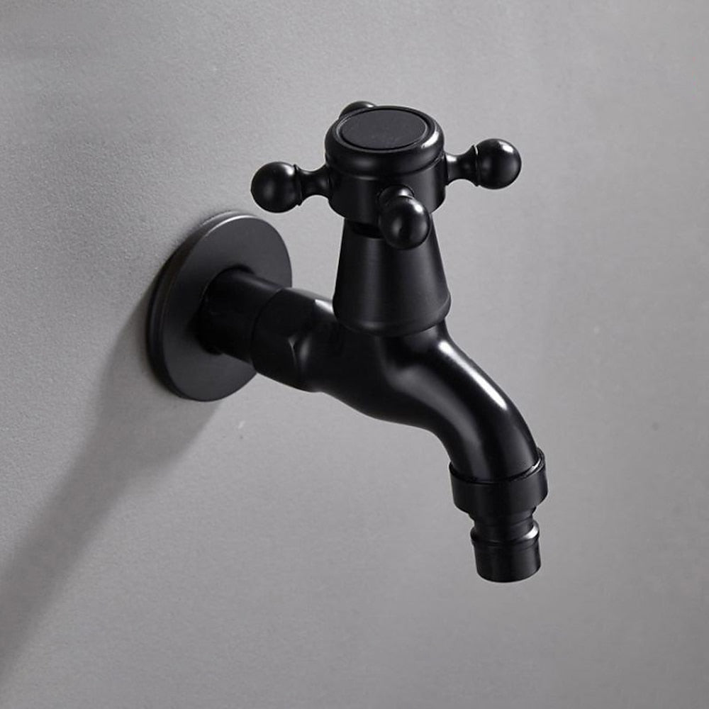 Vintage Brass Wall-Mount Washing Machine Faucet, Single-Cold Utility Laundry Faucet, Antique Brass / Matte Black