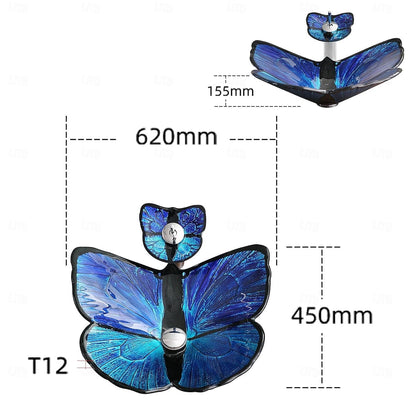 Butterfly Shape Tempered Glass Vessel Sink, Single-Handle Waterfall Faucet Combo with Pop-Up Drain, Multi