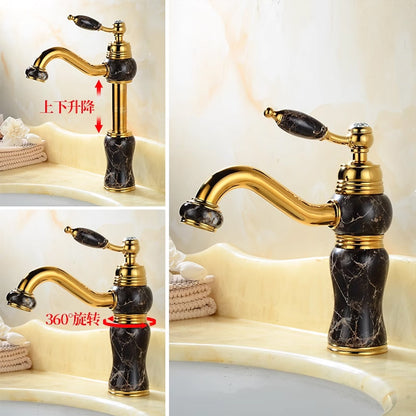 Retro Vintage Height-Adjustable Swivel Spout Bathroom Faucet, Single-Handle Single-Hole Brass Faucet, Gold / White / Black