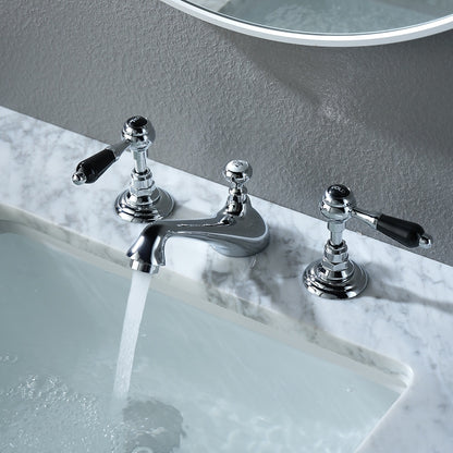 Vintage Widespread Bathroom Faucet, Double-Handle 3-Hole Sink Faucet, Chrome / Polished Gold