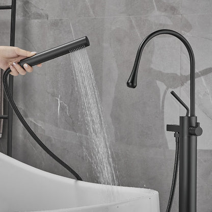 Modern High Arc Freestanding Tub Filler Faucet, Single-Handle Brass Bath Faucet with Handheld Shower, Chrome / Matte Black