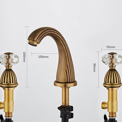 Traditional Antique Brass Widespread Bathroom Faucet, Double Crystal Handle High Arc Sink Faucet