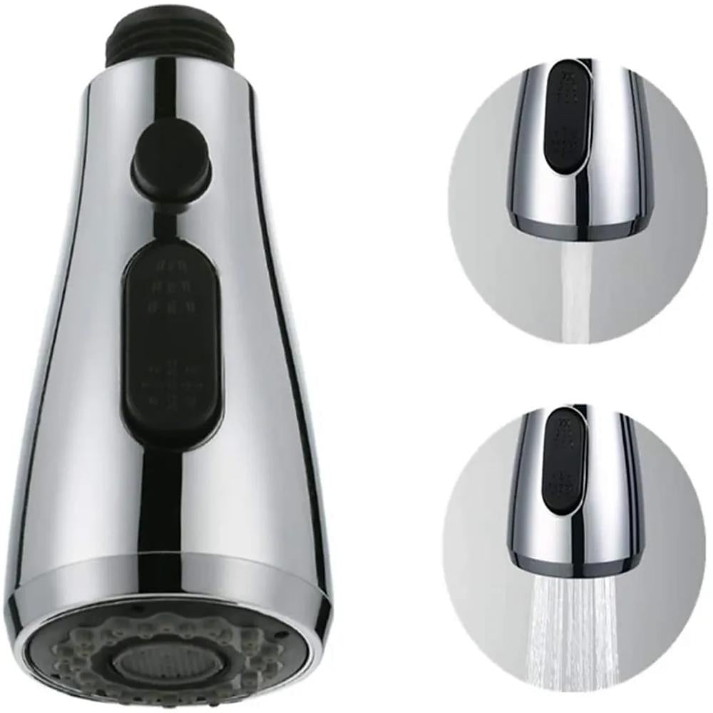 Chrome 3-Function Pull-Down Kitchen Faucet Replacement Spray Head, G1/2 Thread Faucet Aerator Spout