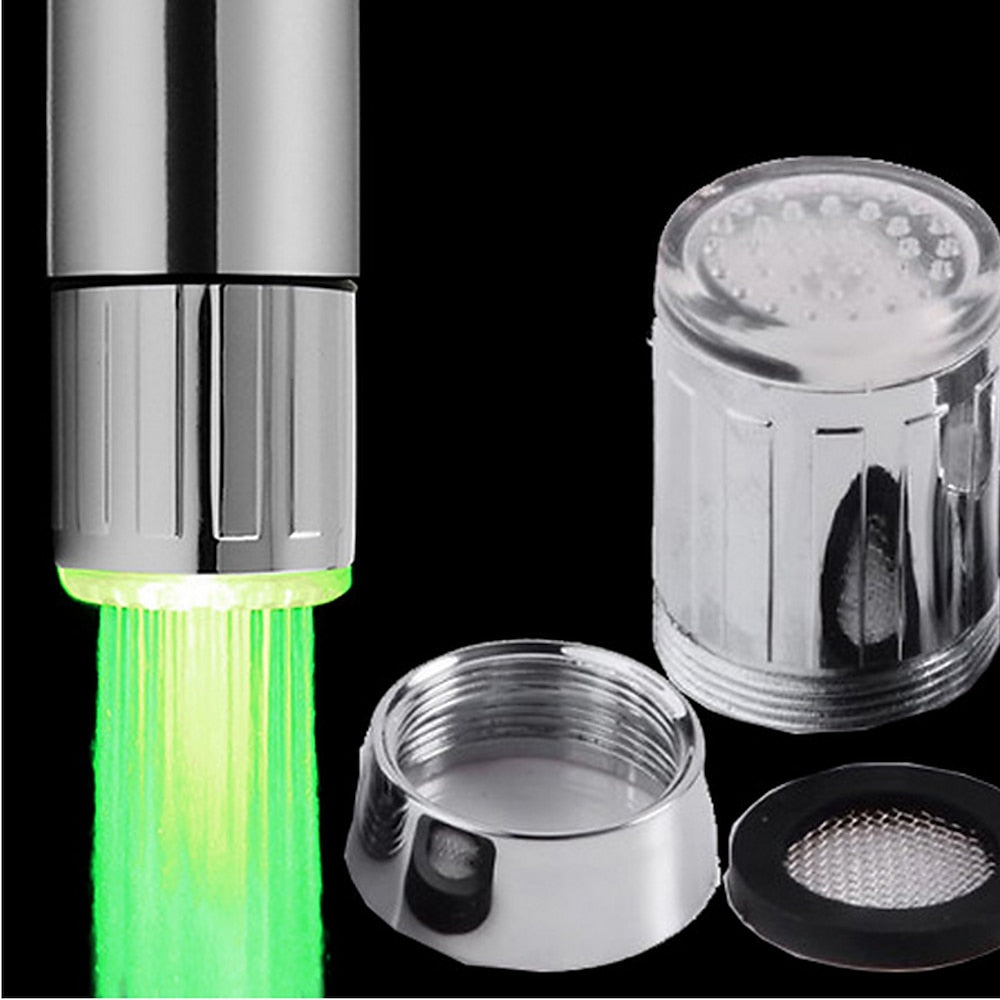 Chrome LED Faucet Aerator, -Changing ABS Plastic Kitchen Tap Attachment