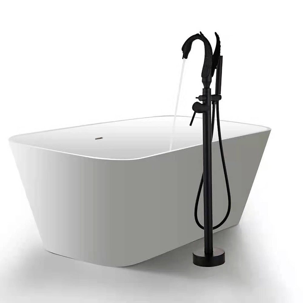 Swan-Design Freestanding Tub Filler Faucet, Single-Handle Bathroom Bathtub Faucet with Handheld Shower, Chrome / Polished Gold / Matte Black