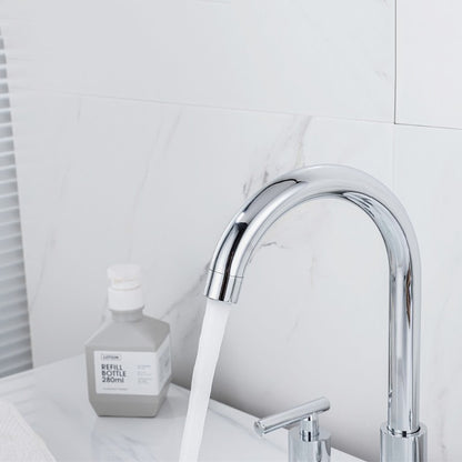Modern 3-Hole Widespread Bathroom Faucet, Brass Dual-Handle Faucet with 360-Degree Swivel Spout, Chrome / Matte Black / Polished Gold