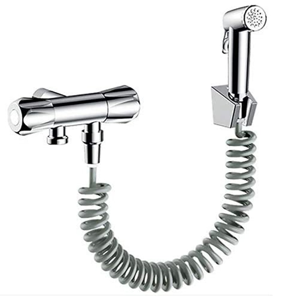 Lagomel bidet faucet in electroplated, set in a Contemporary bathroom