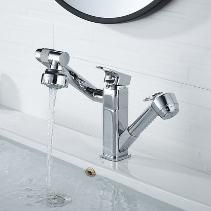 Chrome Single-Hole Bathroom Sink Faucet, Pull-Out Swivel Spout Faucet