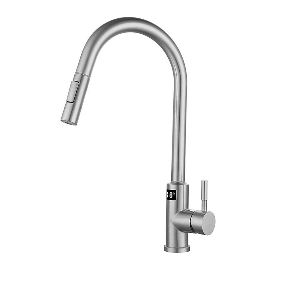 Touchless Sensor Stainless Steel Pull-Down Kitchen Faucet, Modern Single-Handle Digital Display Faucet