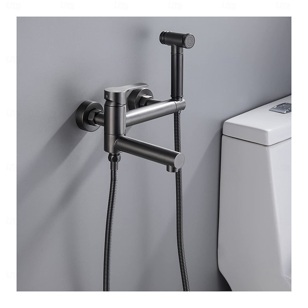 Modern Wall-Mounted Bidet Faucet, Single-Handle Bathroom Bidet Spray Faucet with Handheld Sprayer, Matte Black / Chrome / Brushed Gold