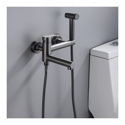 Modern Wall-Mounted Bidet Faucet, Single-Handle Bathroom Bidet Spray Faucet with Handheld Sprayer, Matte Black / Chrome / Brushed Gold