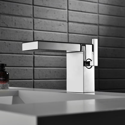 Waterfall Single-Hole Bathroom Faucet, Modern Single-Handle Stainless Steel Faucet, Matte White / Brushed Gold / Chrome / Brushed Chrome