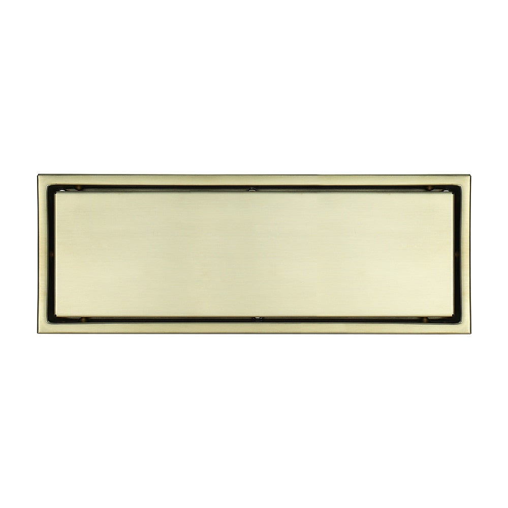 Brushed Gold Stainless Steel Floor Drain, Linear Tile Insert Drain with Hair Strainer