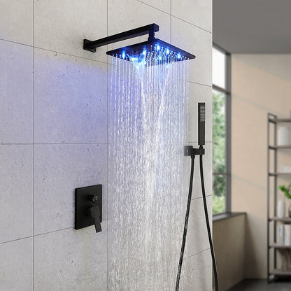 LED Rainfall Shower Faucet System, Wall-Mount Single-Handle Shower Faucet with Handheld Shower, Matte Black / Chrome