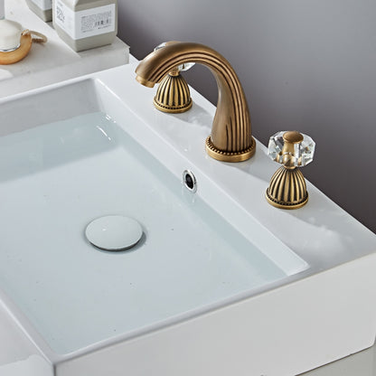 Traditional Antique Brass Widespread Bathroom Faucet, Double Crystal Handle High Arc Sink Faucet